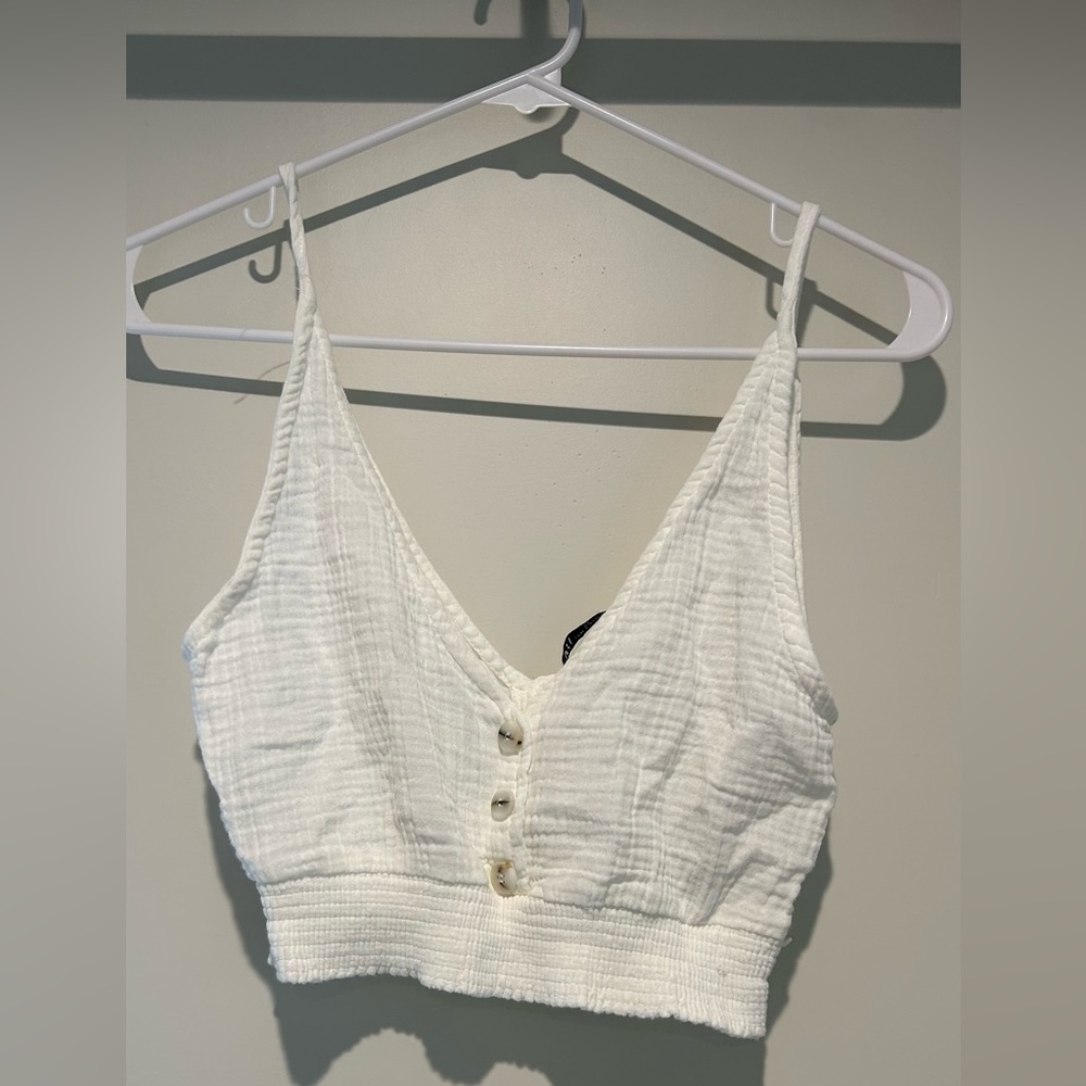 Zara White Cotton Tank Ribbed , Size Xs